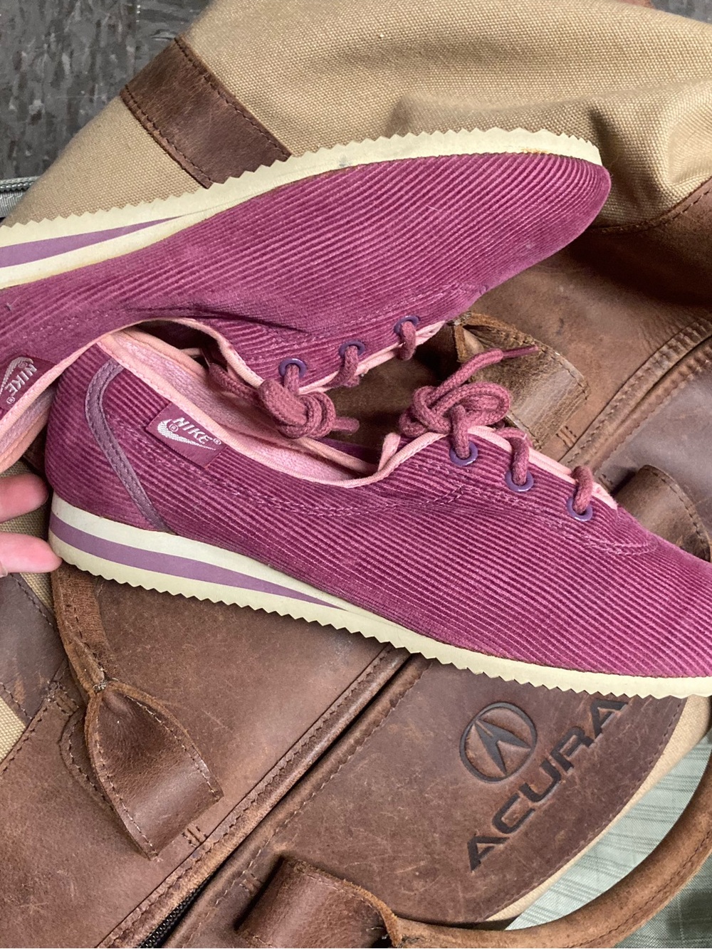 Nike stock vintage 1970s sneakers women’s pink corduroy and towel